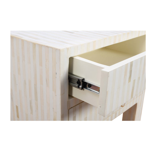 Bone Inlay Bedside Table 2 Drawers -  White Stripe