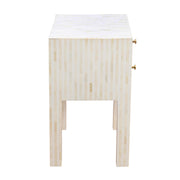 Bone Inlay Bedside Table 2 Drawers -  White Stripe