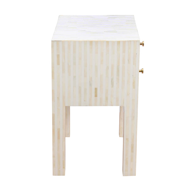 Bone Inlay Bedside Table 2 Drawers -  White Stripe