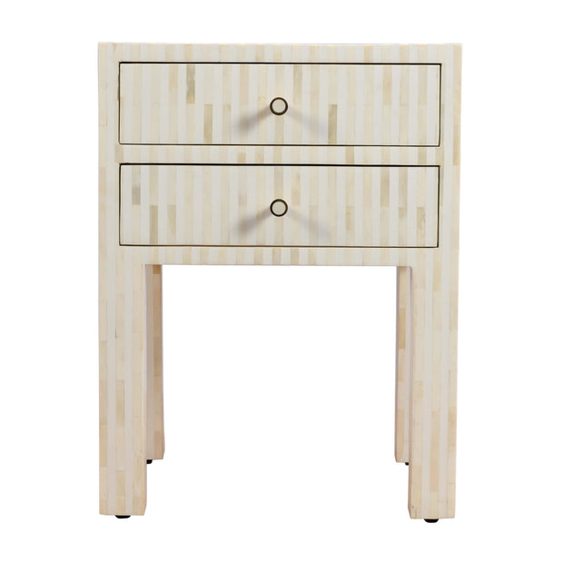 Bone Inlay Bedside Table 2 Drawers -  White Stripe