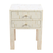 Bone Inlay Bedside Table 2 Drawers -  White Stripe