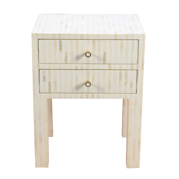 Bone Inlay Bedside Table 2 Drawers -  White Stripe