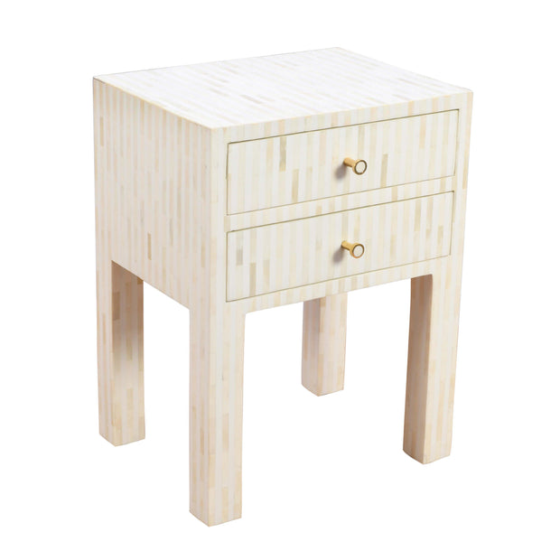 Bone Inlay Bedside Table 2 Drawers -  White Stripe
