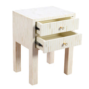 Bone Inlay Bedside Table 2 Drawers -  White Stripe
