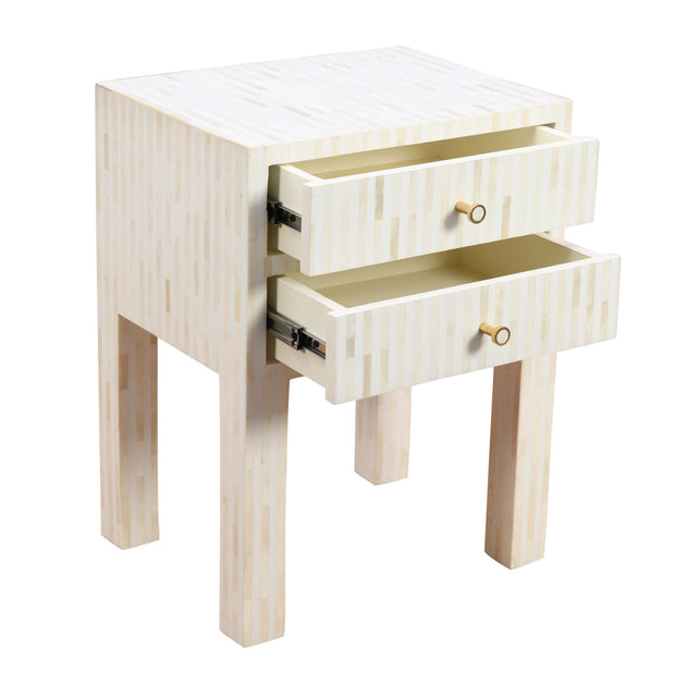 Bone Inlay Bedside Table 2 Drawers -  White Stripe