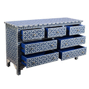 Bone Inlay 7 Drawer Chest of Drawers - Navy Wallpaper