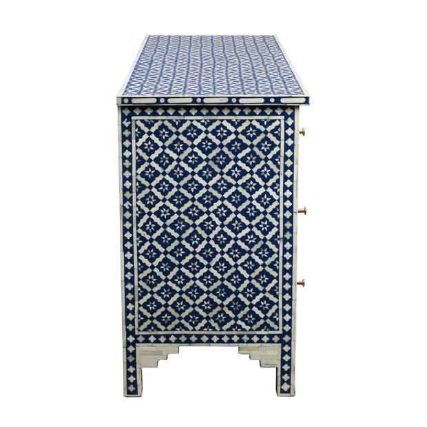 Bone Inlay 7 Drawer Chest of Drawers - Navy Wallpaper