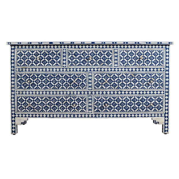 Bone Inlay 7 Drawer Chest of Drawers - Navy Wallpaper