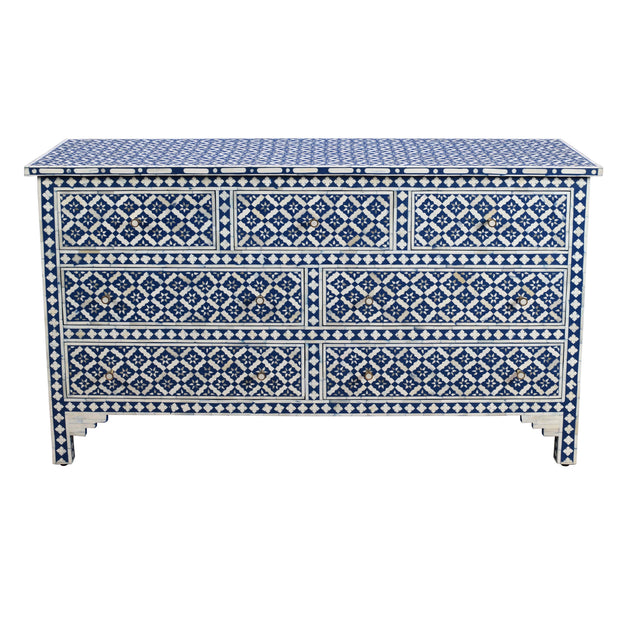 Bone Inlay 7 Drawer Chest of Drawers - Navy Wallpaper