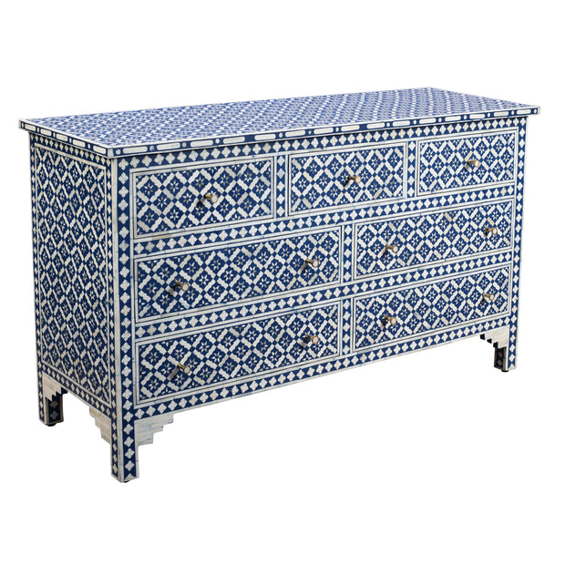 Bone Inlay 7 Drawer Chest of Drawers - Navy Wallpaper