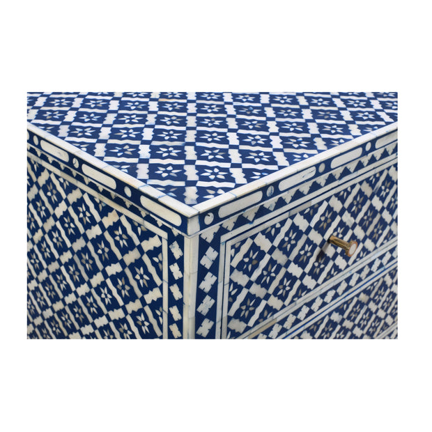 Bone Inlay 7 Drawer Chest of Drawers - Navy Wallpaper