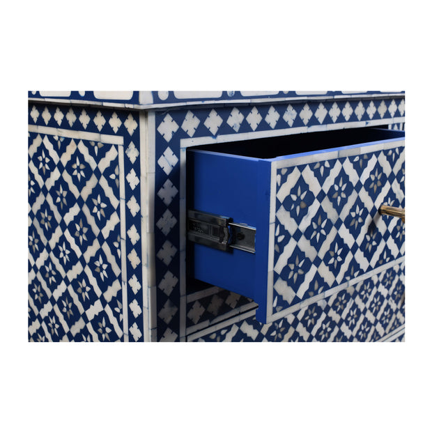 Bone Inlay 7 Drawer Chest of Drawers - Navy Wallpaper