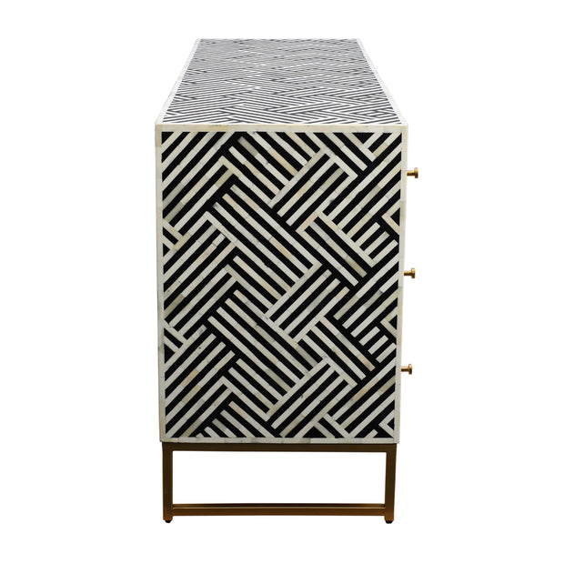 Bone Inlay Buffet 9 Drawer Chest - Black Lines