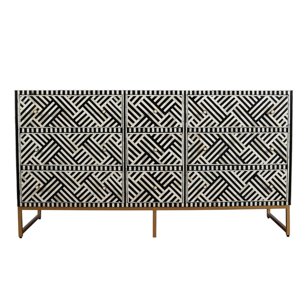 Bone Inlay Buffet 9 Drawer Chest - Black Lines