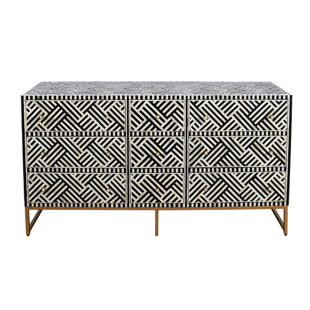 Bone Inlay Buffet 9 Drawer Chest - Black Lines