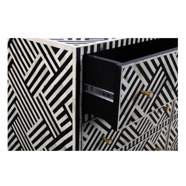 Bone Inlay Buffet 9 Drawer Chest - Black Lines