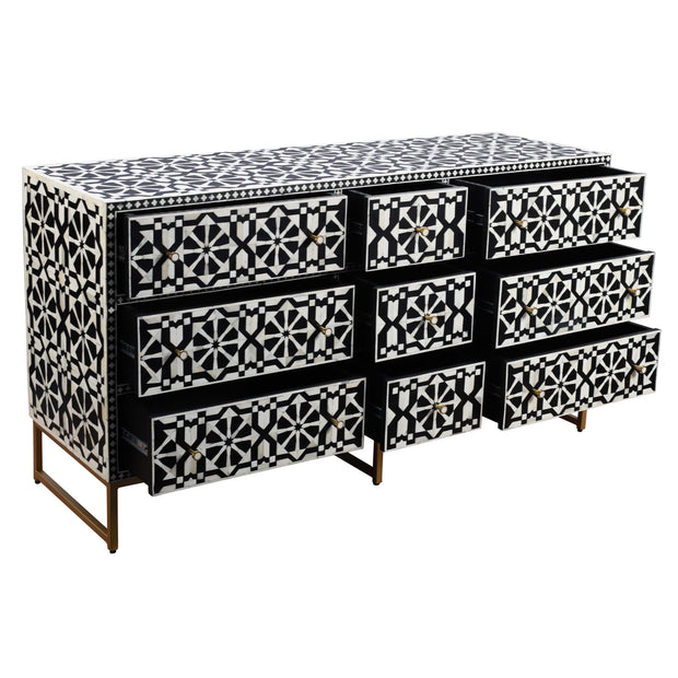 Bone Inlay Buffet 9 Drawer Chest - Black Tribal Arrow