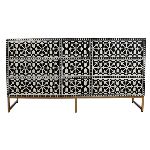 Bone Inlay Buffet 9 Drawer Chest - Black Tribal Arrow