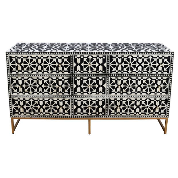 Bone Inlay Buffet 9 Drawer Chest - Black Tribal Arrow