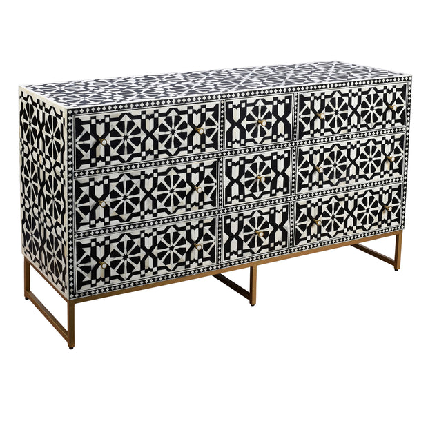 Bone Inlay Buffet 9 Drawer Chest - Black Tribal Arrow