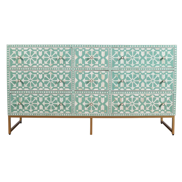 Bone Inlay Buffet 9 Drawer Chest -  Turquoise Tribal Arrow