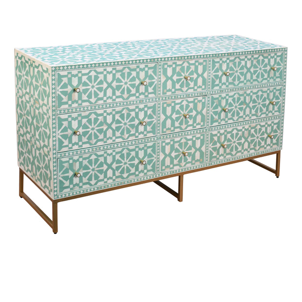 Bone Inlay Buffet 9 Drawer Chest -  Turquoise Tribal Arrow