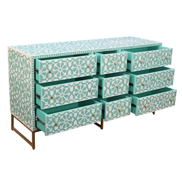 Bone Inlay Buffet 9 Drawer Chest -  Turquoise Tribal Arrow