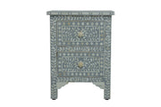 Bone Inlay Bedside Table with 2 Drawers -  Light Grey Floral