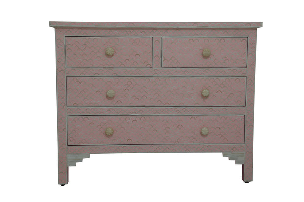 Bone Inlay 4 Drawer Chest of Drawers - Pink Fish Scale