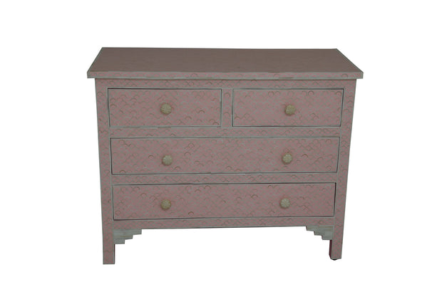 Bone Inlay 4 Drawer Chest of Drawers - Pink Fish Scale