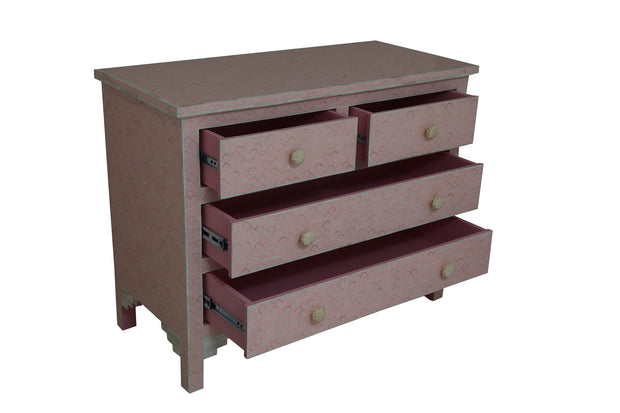 Bone Inlay 4 Drawer Chest of Drawers - Pink Fish Scale