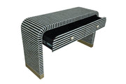 Bone Inlay Waterfall 2 Drawer Hall Table  or Side Table - Black Lines