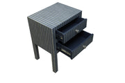 Bone Inlay Bedside Table with 2 Drawers - Grey Stripe
