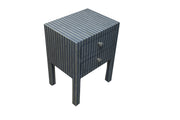 Bone Inlay Bedside Table with 2 Drawers - Grey Stripe