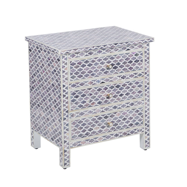 Bone Inlay Large 3 Drawer Bedside - Moroccan Grey