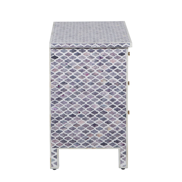 Bone Inlay Large 3 Drawer Bedside - Moroccan Grey