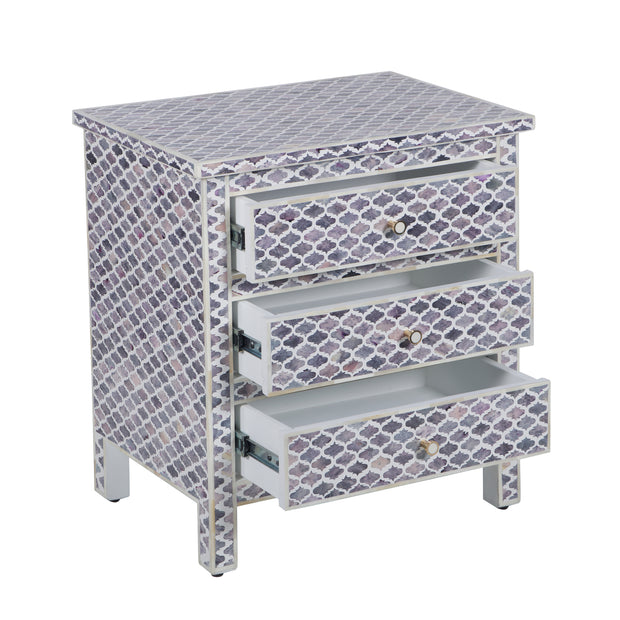 Bone Inlay Large 3 Drawer Bedside - Moroccan Grey