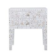 Mother of Pearl Inlay 2 Draw Bedside Table (LARGE) - White