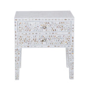 Mother of Pearl Inlay 2 Draw Bedside Table (LARGE) - White