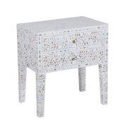 Mother of Pearl Inlay 2 Draw Bedside Table (LARGE) - White