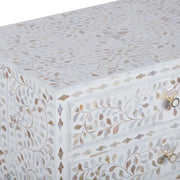 Mother of Pearl Inlay 2 Draw Bedside Table (LARGE) - White