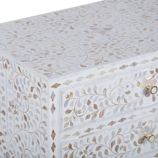 Mother of Pearl Inlay 2 Draw Bedside Table (LARGE) - White