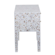 Mother of Pearl Inlay 2 Draw Bedside Table (LARGE) - White