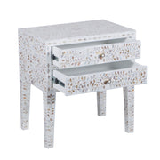 Mother of Pearl Inlay 2 Draw Bedside Table (LARGE) - White