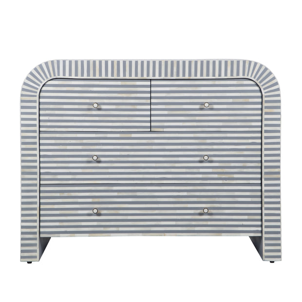 Bone Inlay 4 Drawer Chest of Drawers - Waterfall / Curved - Grey