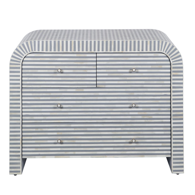 Bone Inlay 4 Drawer Chest of Drawers - Waterfall / Curved - Grey