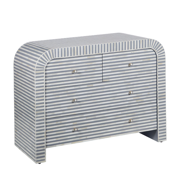 Bone Inlay 4 Drawer Chest of Drawers - Waterfall / Curved - Grey