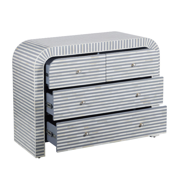 Bone Inlay 4 Drawer Chest of Drawers - Waterfall / Curved - Grey