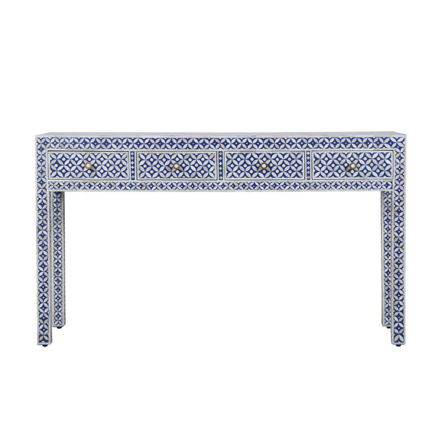 Bone Inlay 4 Drawer Hall Table or Side Table -  Indigo Blue