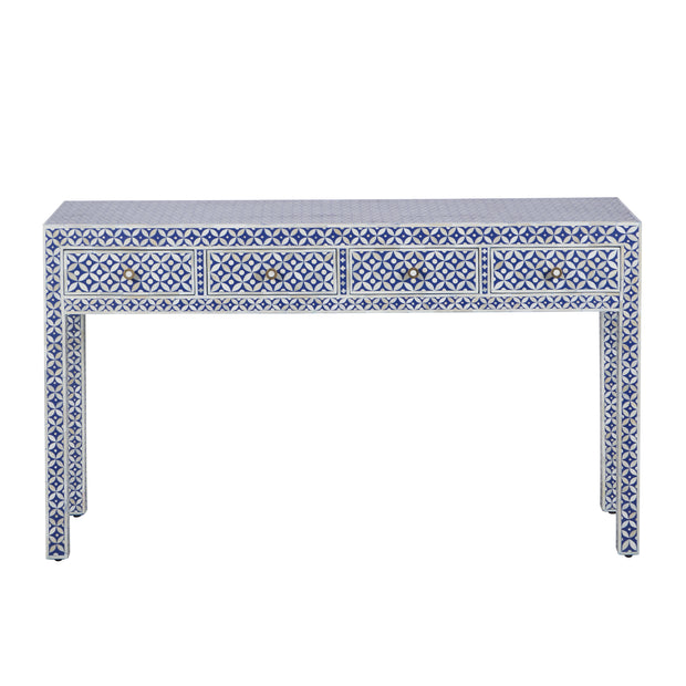 Bone Inlay 4 Drawer Hall Table or Side Table -  Indigo Blue